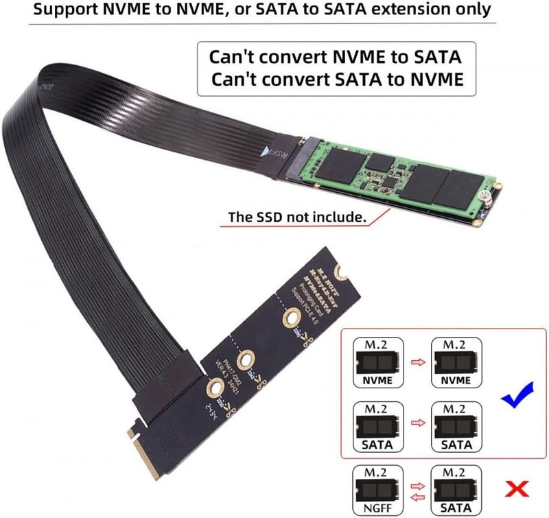 CY Adapter NGFF M-Key NVME Male to Female Extension PCI Express Cable 30cm Right Angled Type 90 Degree PCI-E 4.0 for Mainboard SSD 2230/2242/2260/2280 - Image 4